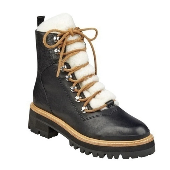 Marc Fisher LTD Izzie Leather Hiking Boot Black Natural Size 6.5 $259 NWT - Picture 1 of 10